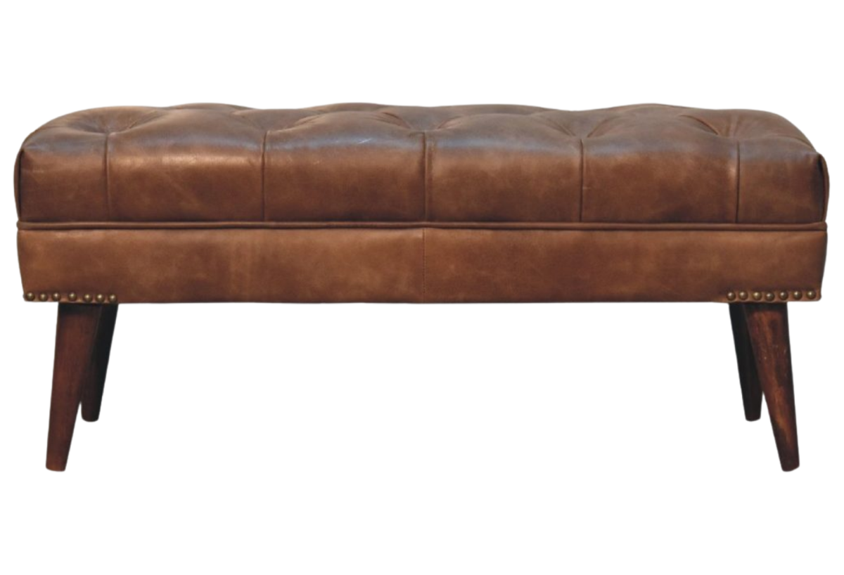 Harbour Brown Leather Bench
