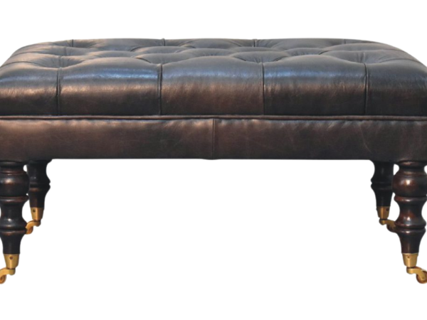 Buffalo Ash Black Leather Ottoman with Castor Legs