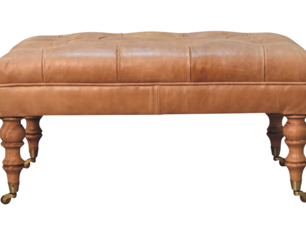 Buffalo Tan Leather Ottoman with Castor Legs