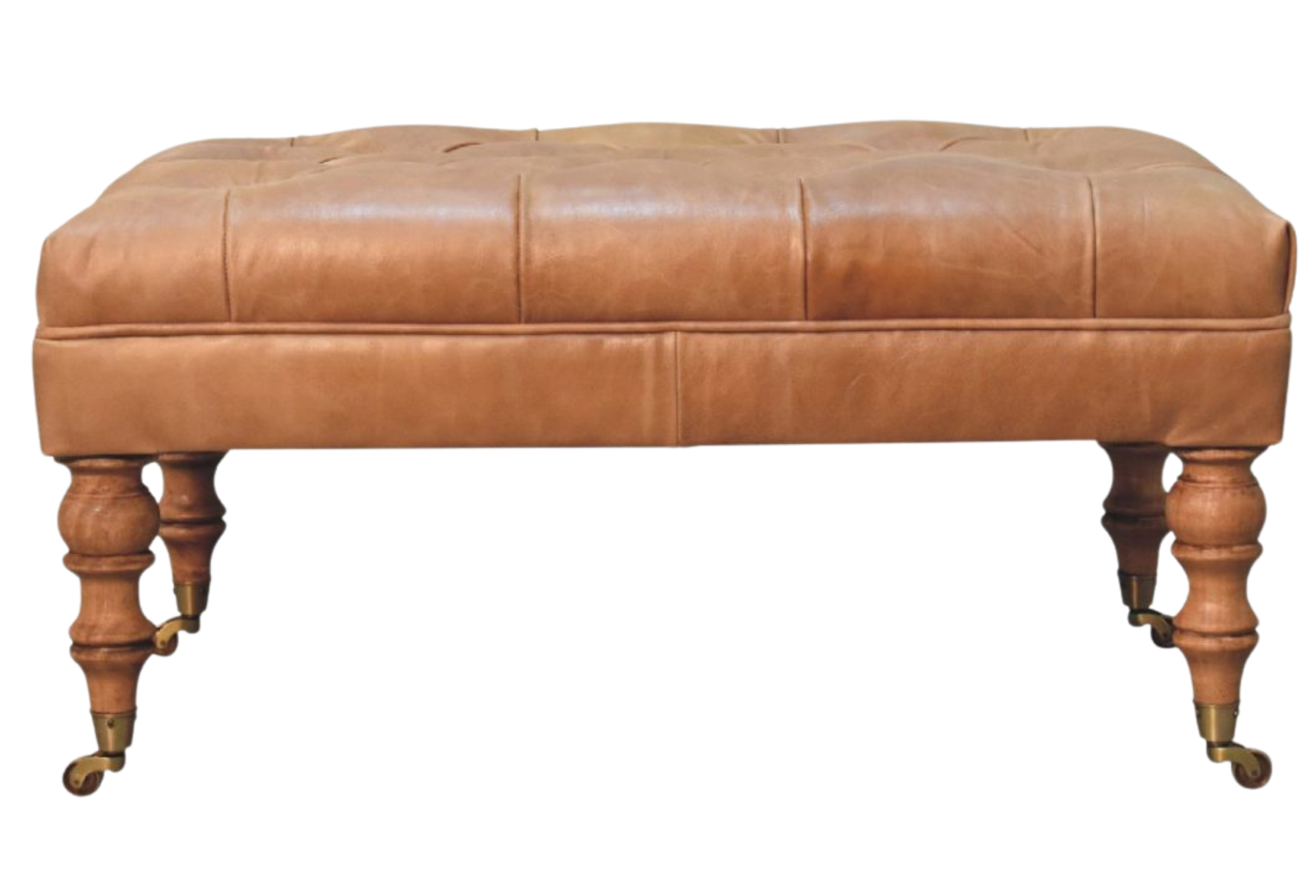 Buffalo Tan Leather Ottoman with Castor Legs