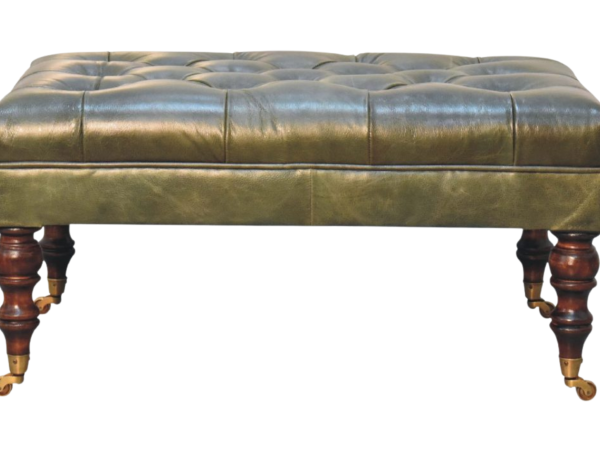 Buffalo Green Leather Ottoman with Castor Legs
