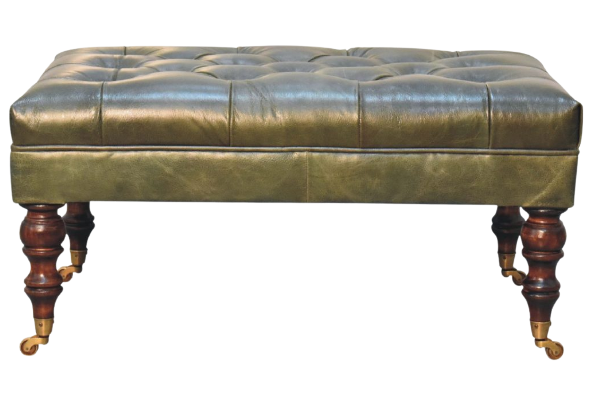Buffalo Green Leather Ottoman with Castor Legs