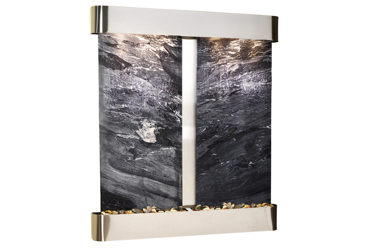 Cottonwood Falls-Round-Stainless Steel-Black Spider Marble