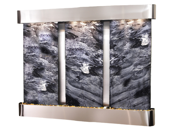 Deep Creek Falls-Round-Stainless Steel-Black Spider Marble