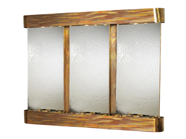 Deep Creek Falls-Round-Rustic Copper-Silver Mirror