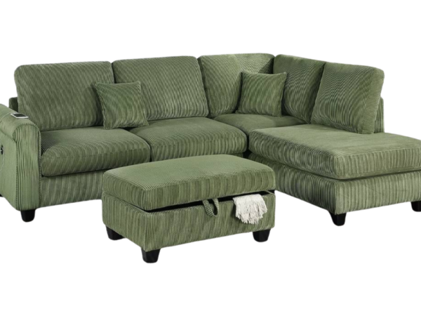 3 PC SECTIONAL w/ STORAGE OTTOMAN – SAGE