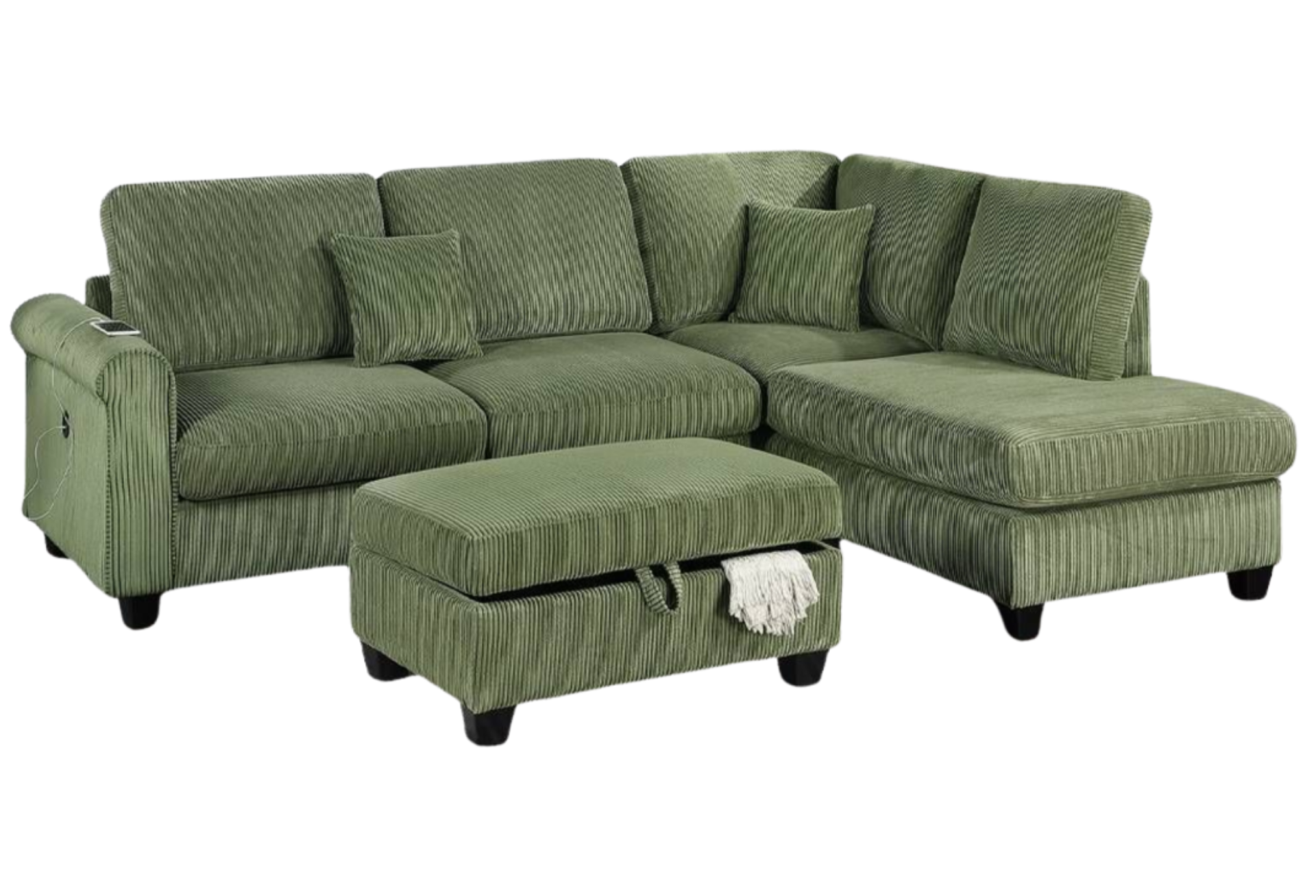 3 PC SECTIONAL w/ STORAGE OTTOMAN – SAGE