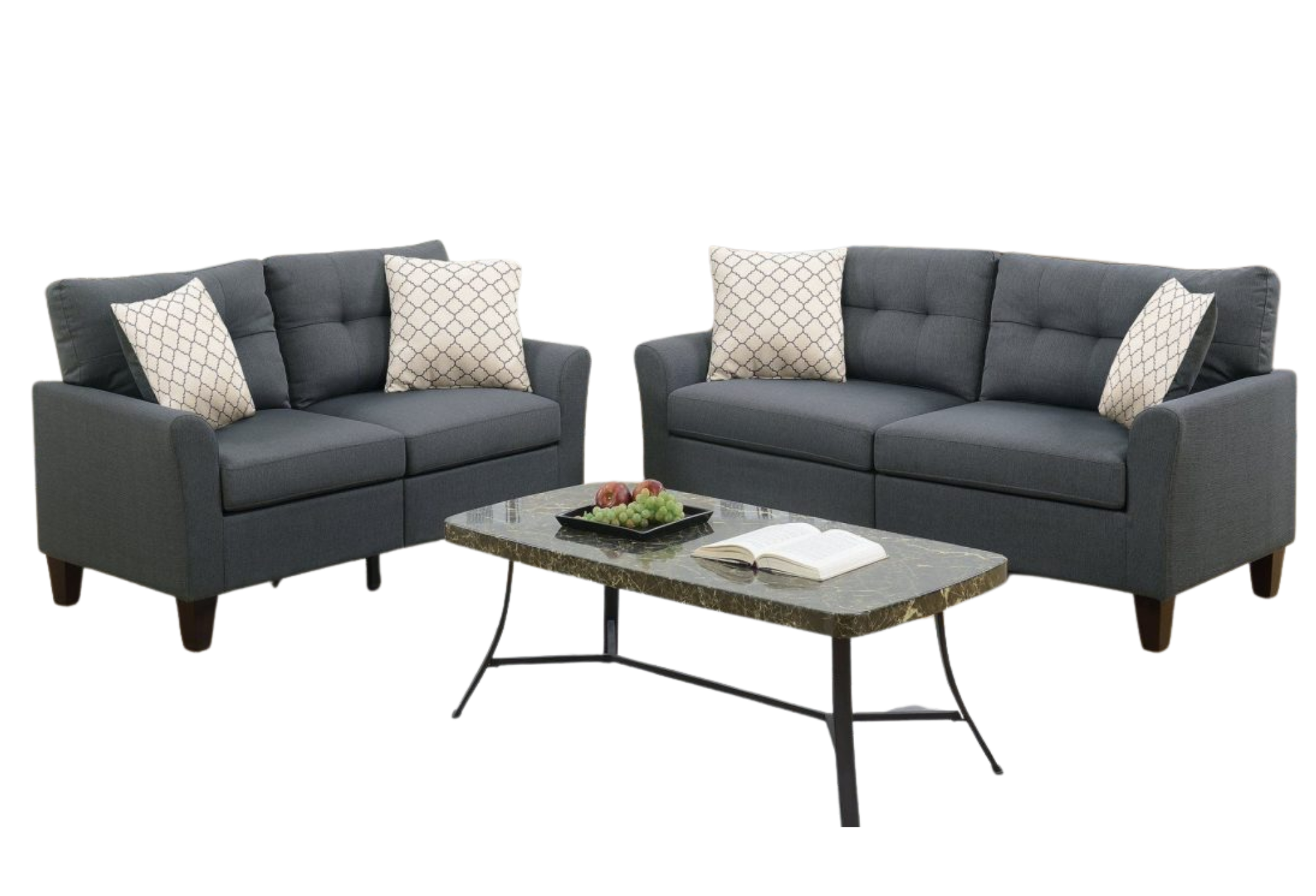 2 PC SOFA SET POLYFIBER CHARCOAL