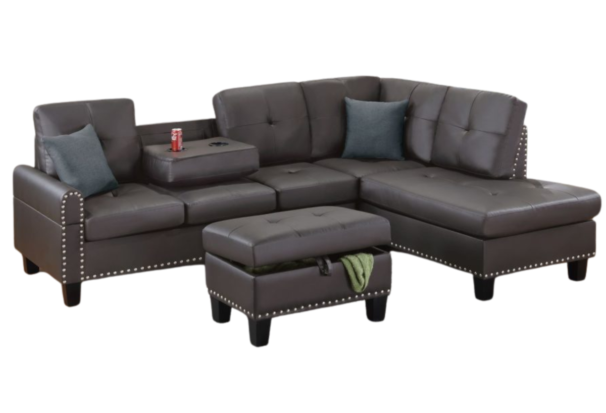 3 PC SECTIONAL SOFA FAUX LEATHER ESPRESSO
