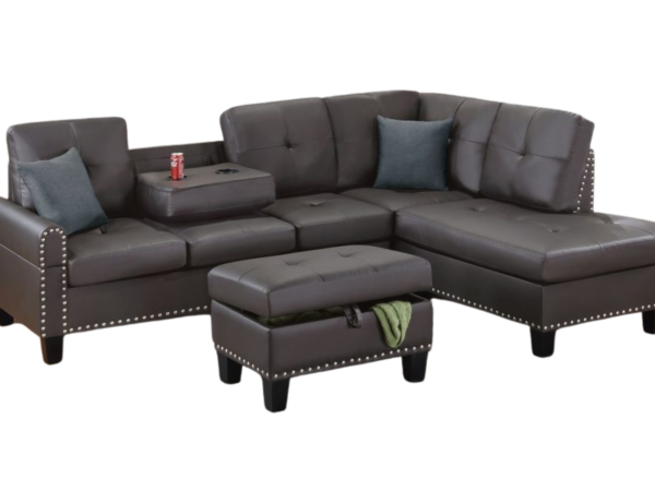 3 PC SECTIONAL SOFA FAUX LEATHER ESPRESSO