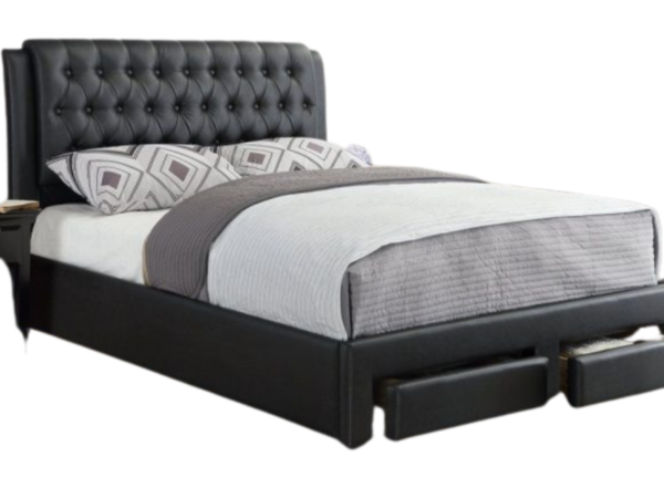 BLACK FAUX LEATHER KING PLATFORM BED W/ STORAGE DRAWERS