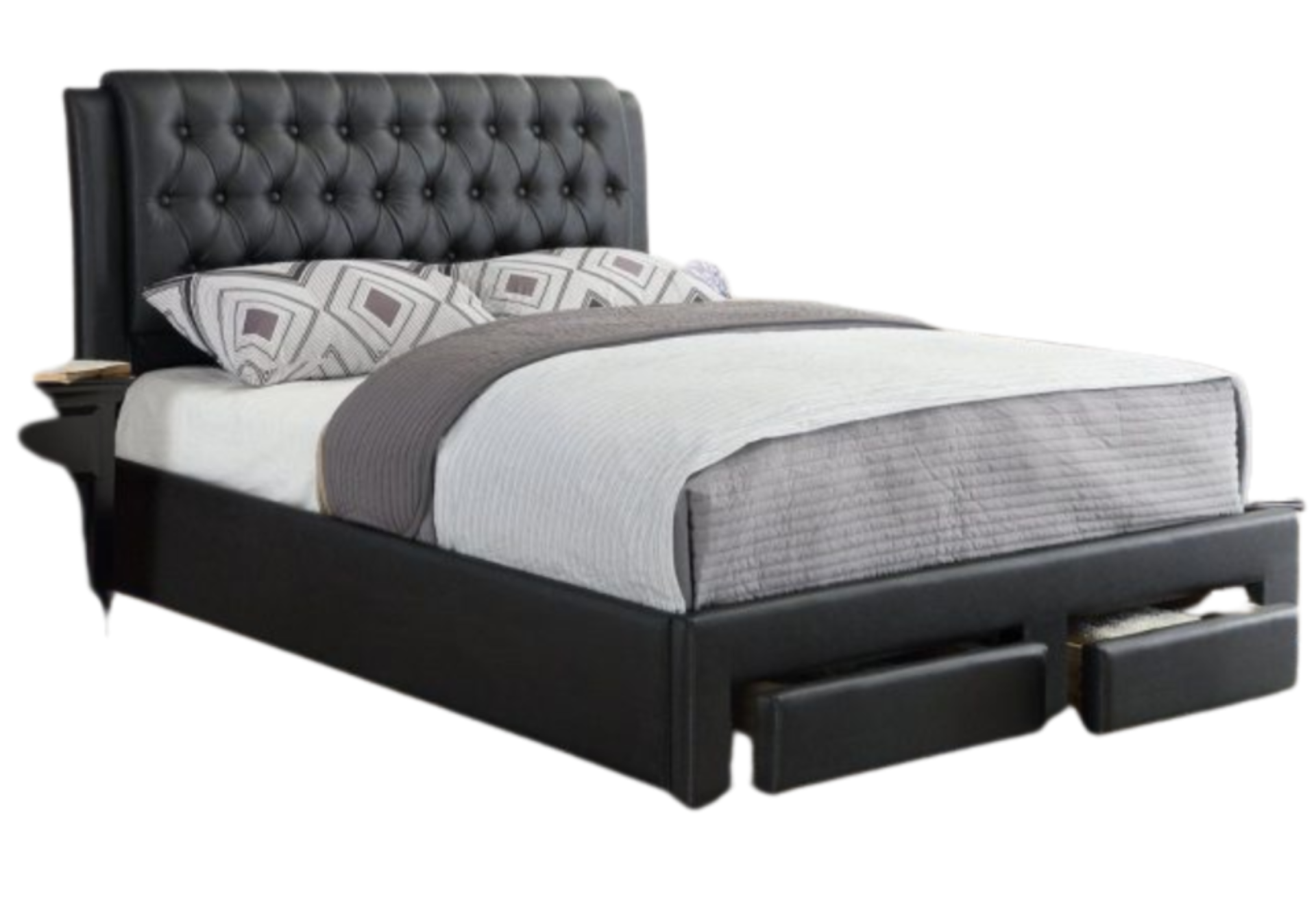 BLACK FAUX LEATHER KING PLATFORM BED W/ STORAGE DRAWERS