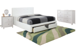WHITE FULL LEATHER PLATFORM TUFTED HEADBOARD W DRAWERS