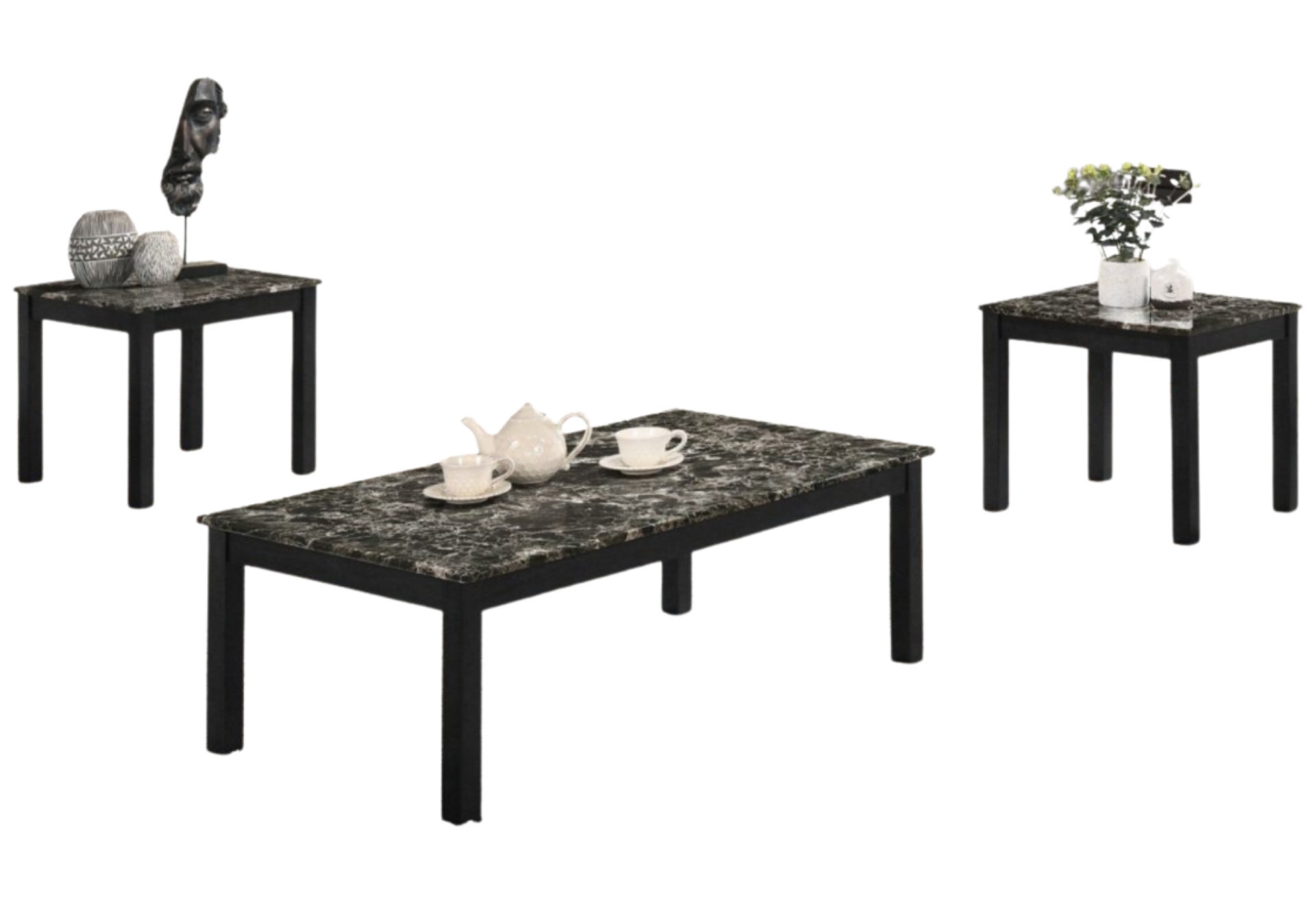 3PC COFFEE TABLE SET FAUX MARBLE