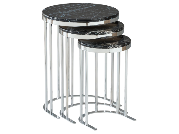 SC301 Nesting Table, (SILVER LEGS-BLACK MARBLE TOP)