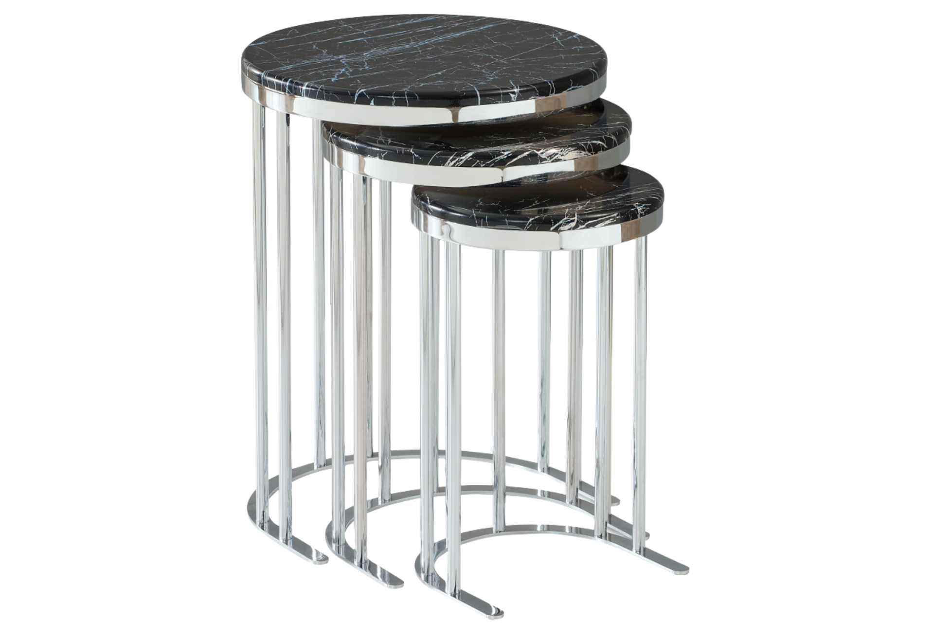 SC301 Nesting Table, (SILVER LEGS-BLACK MARBLE TOP)