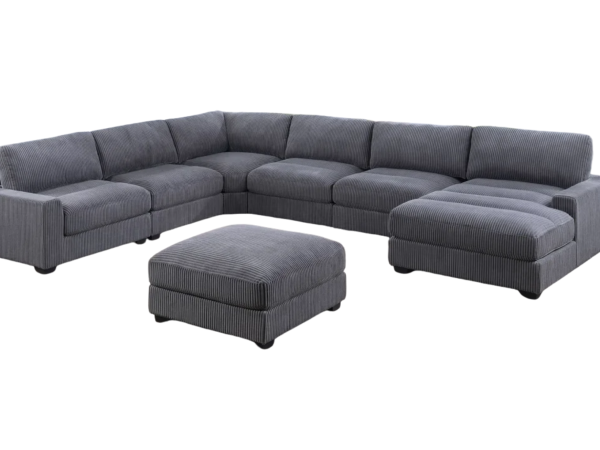 GRAY WIDE-WELT CORDUROY 7-PIECE MODULAR SET