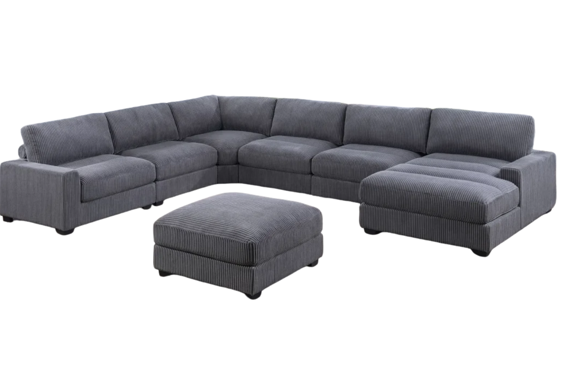 GRAY WIDE-WELT CORDUROY 7-PIECE MODULAR SET
