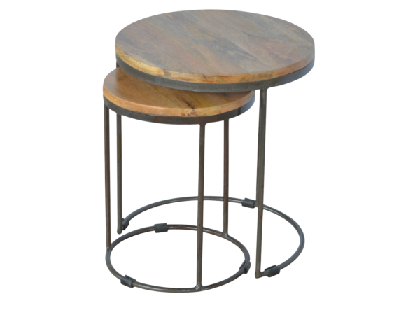 Round Stool Set of 2 with Iron Base