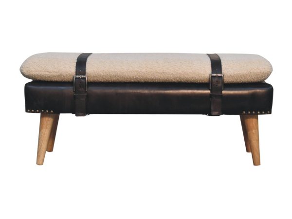 Bouclé Buffalo Hide Black Leather Bench