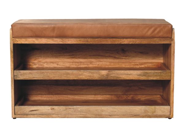 Buffalo Hide Pull out Oak-ish Shoe Storage Bench