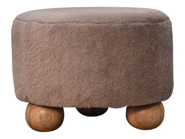 Mocha Faux Fur Round Ball Footstool
