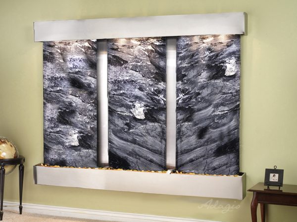 Deep Creek Falls-Square-Stainless Steel-Black Spider Marble