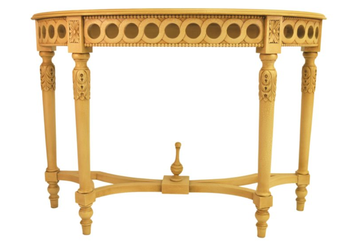 Neoclassical Demilune Console w/ Crackle Finish Table Top