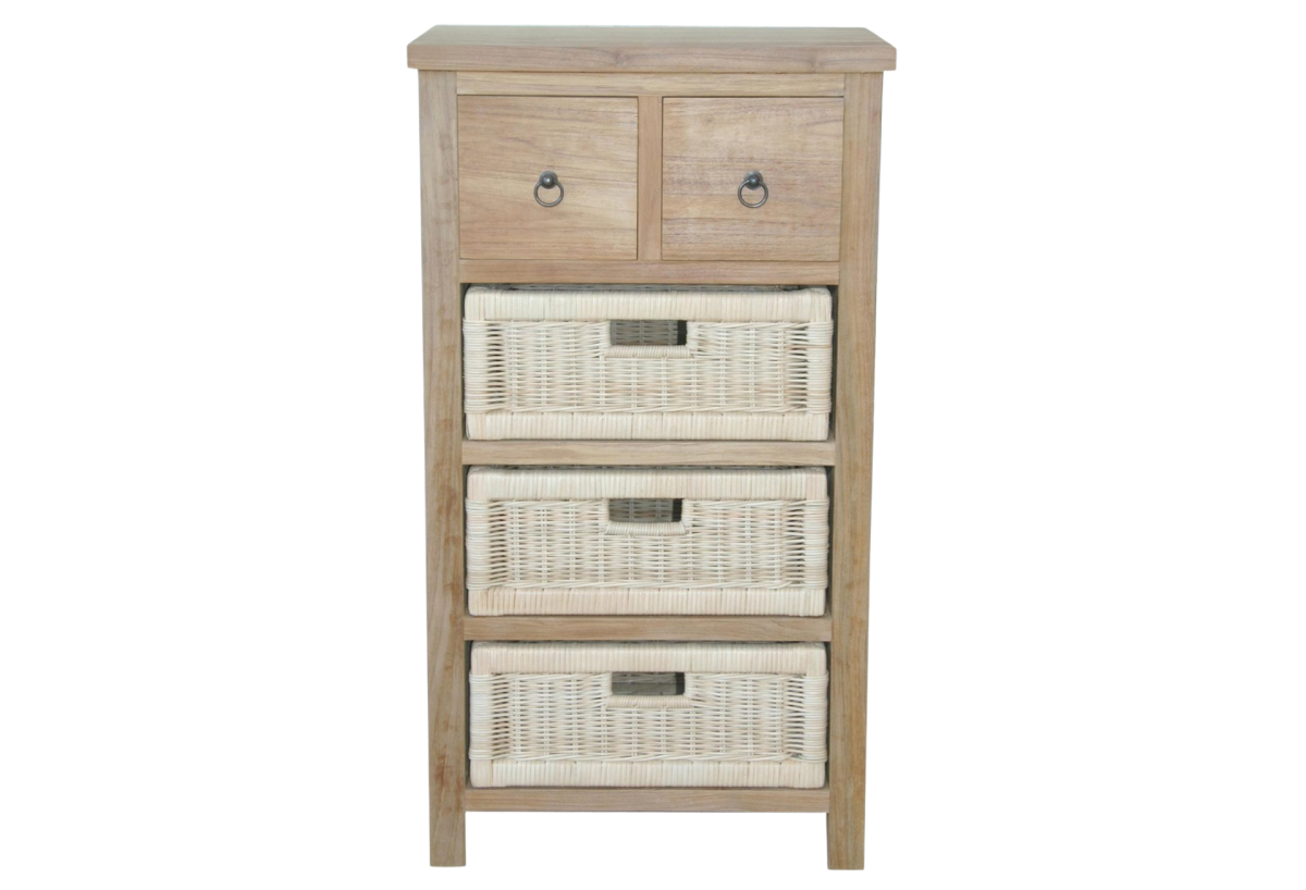 Safari Occasional Table w Drawer & Rattan Baskets