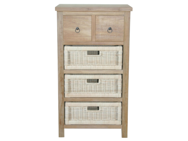 Safari Occasional Table w Drawer & Rattan Baskets