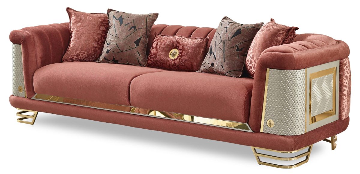 Romans Stationary Living Room Sofa in Brick | 3 Seat Sofa