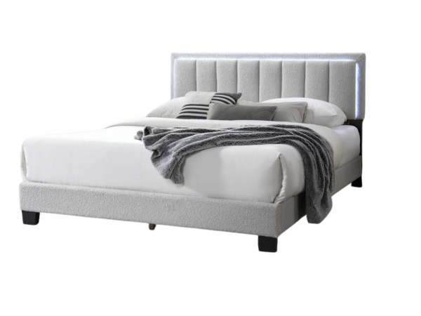 QUEEN BED – LIGHT GRAY WOOL FABRIC WITH BUILT IN LED LIGHTS