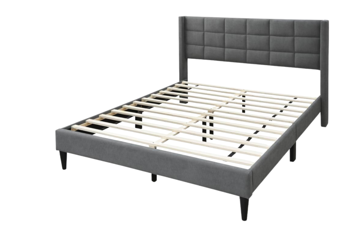 QUEEN BED GRAY LINEN