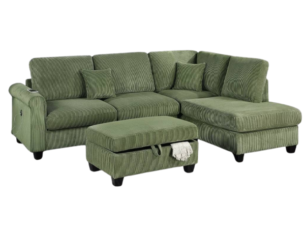 3 PC SECTIONAL w STORAGE OTTOMAN – SAGE