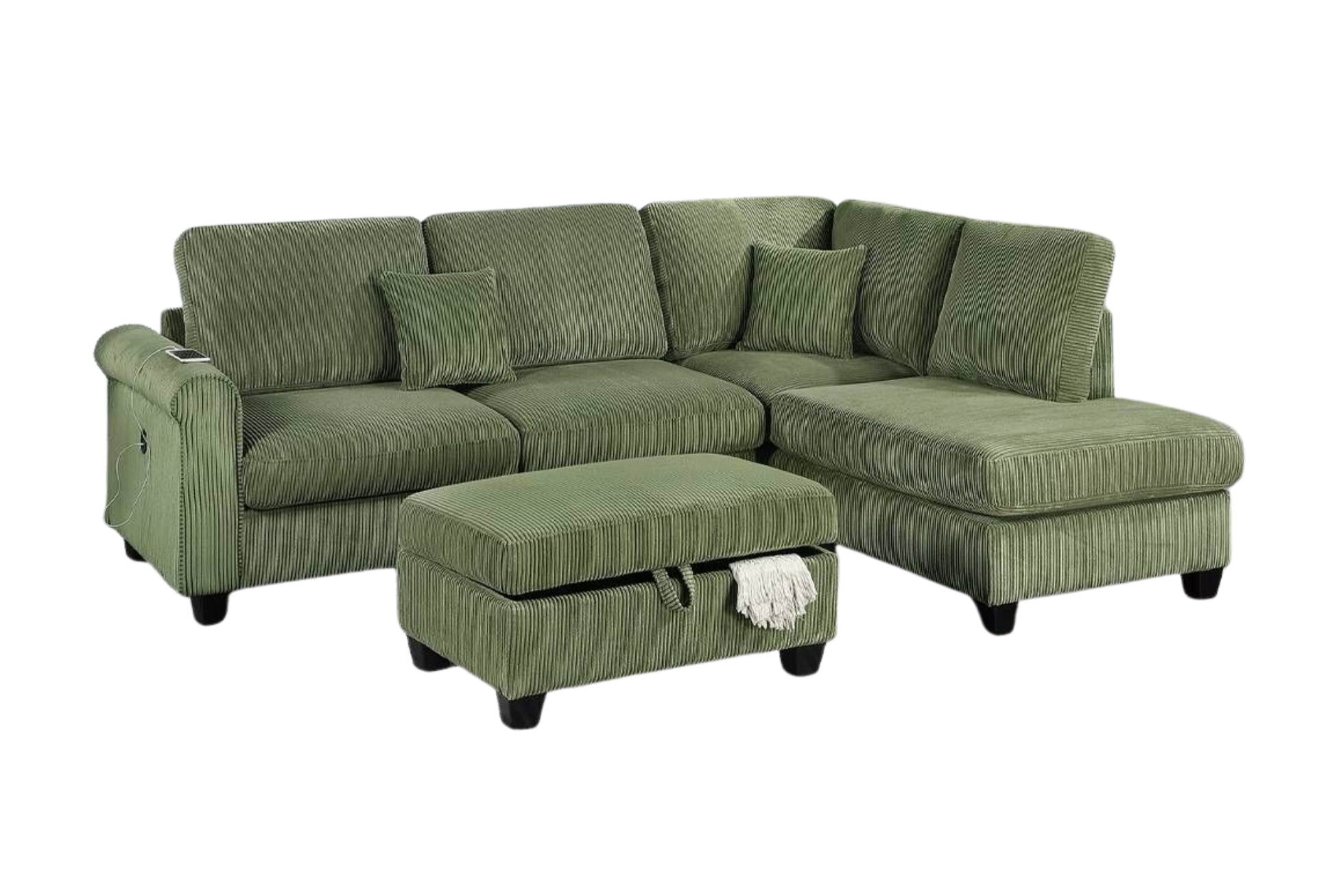 3 PC SECTIONAL w STORAGE OTTOMAN – SAGE