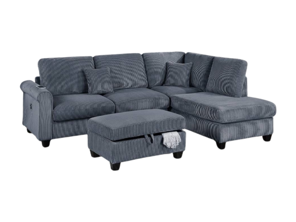 3 PC SECTIONAL w/ STORAGE OTTOMAN – DARK GRAY
