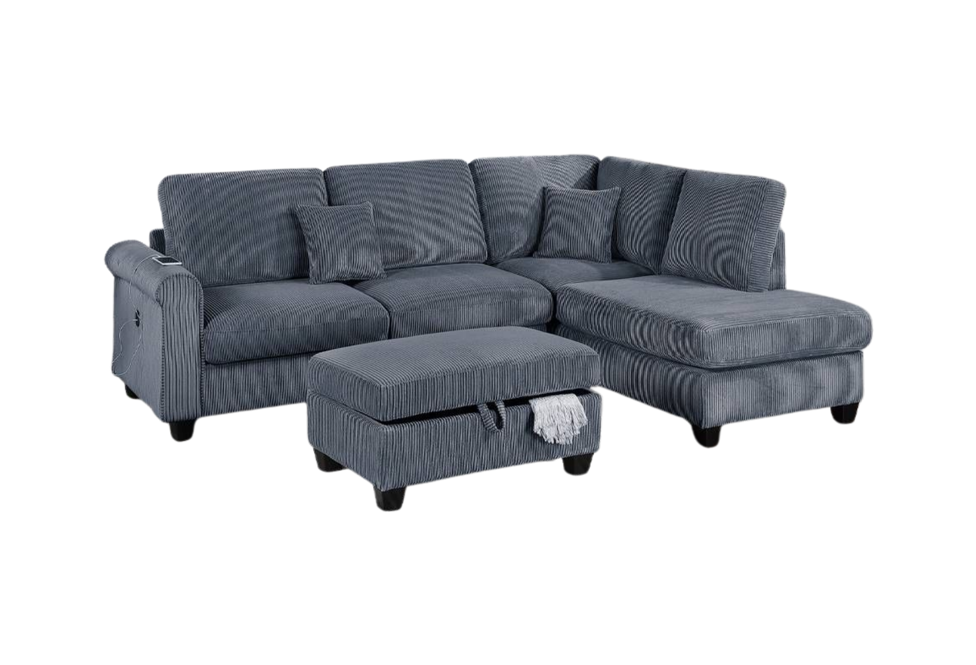 3 PC SECTIONAL w/ STORAGE OTTOMAN – DARK GRAY