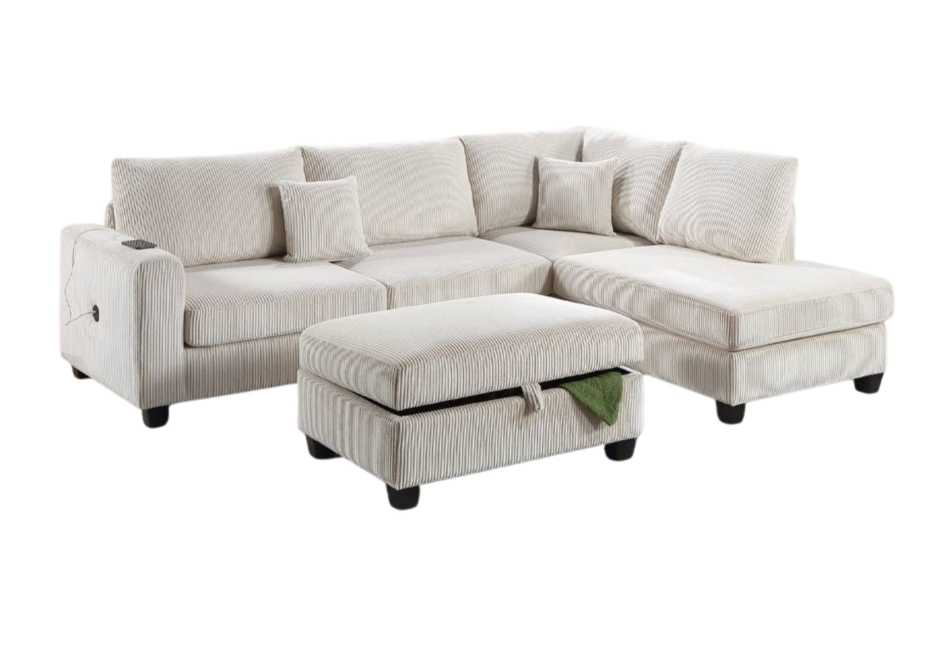 3PC SECTIONAL w/ STORAGE OTTOMAN – IVORY
