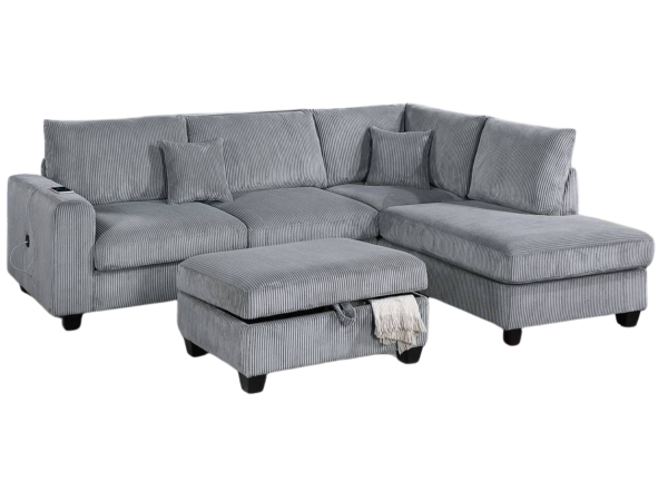 3PC SECTIONAL w/ STORAGE OTTOMAN – FOG