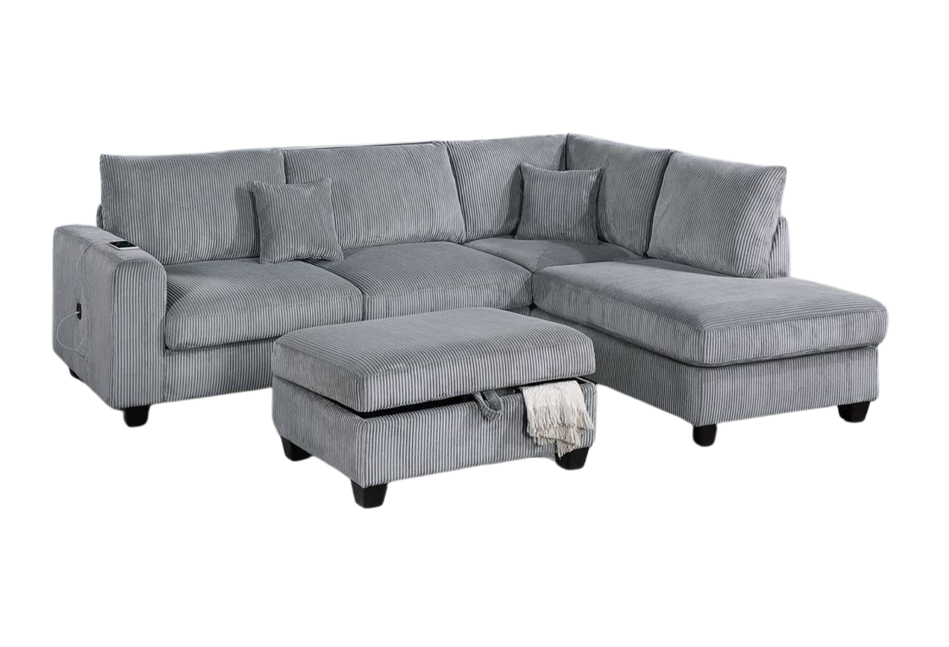 3PC SECTIONAL w/ STORAGE OTTOMAN – FOG