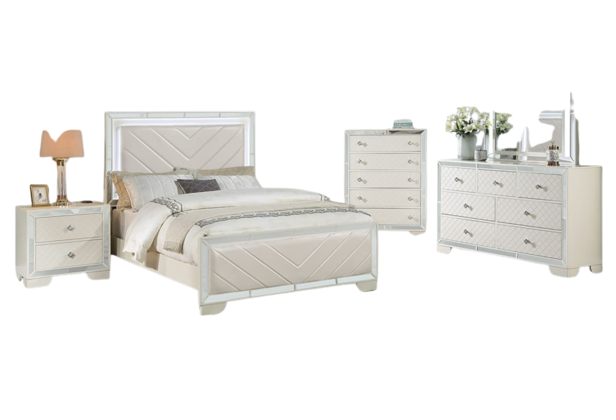 CREAM KING BED W/ LED HEADBOARD