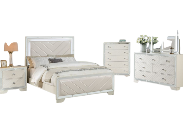 CREAM KING BED W/ LED HEADBOARD