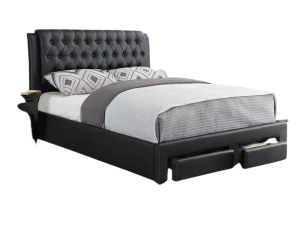 BLACK FAUX LEATHER KING PLATFORM BED W/ STORAGE DRAWERS
