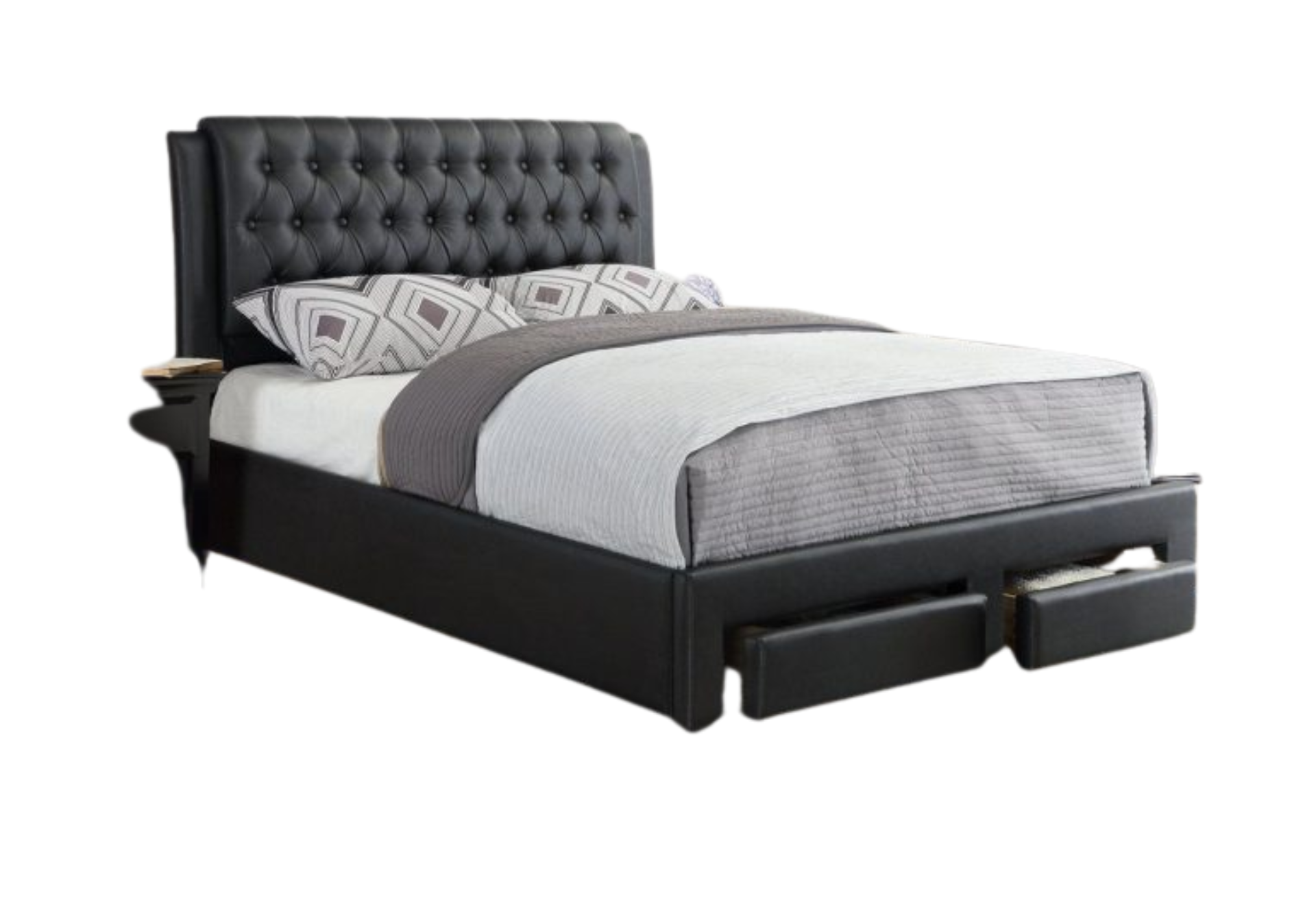 BLACK FAUX LEATHER KING PLATFORM BED W/ STORAGE DRAWERS