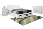 WHITE FULL LEATHER PLATFORM TUFTED HEADBOARD W/ DRAWERS