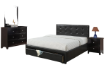 BLACK FULL LEATHER PLATFORM TUFTED HEADBOARD W/ DRAWERS