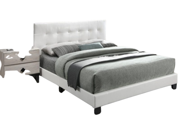 WHITE QUEEN LEATHER TUFTED HEADBOARD PLATFORM