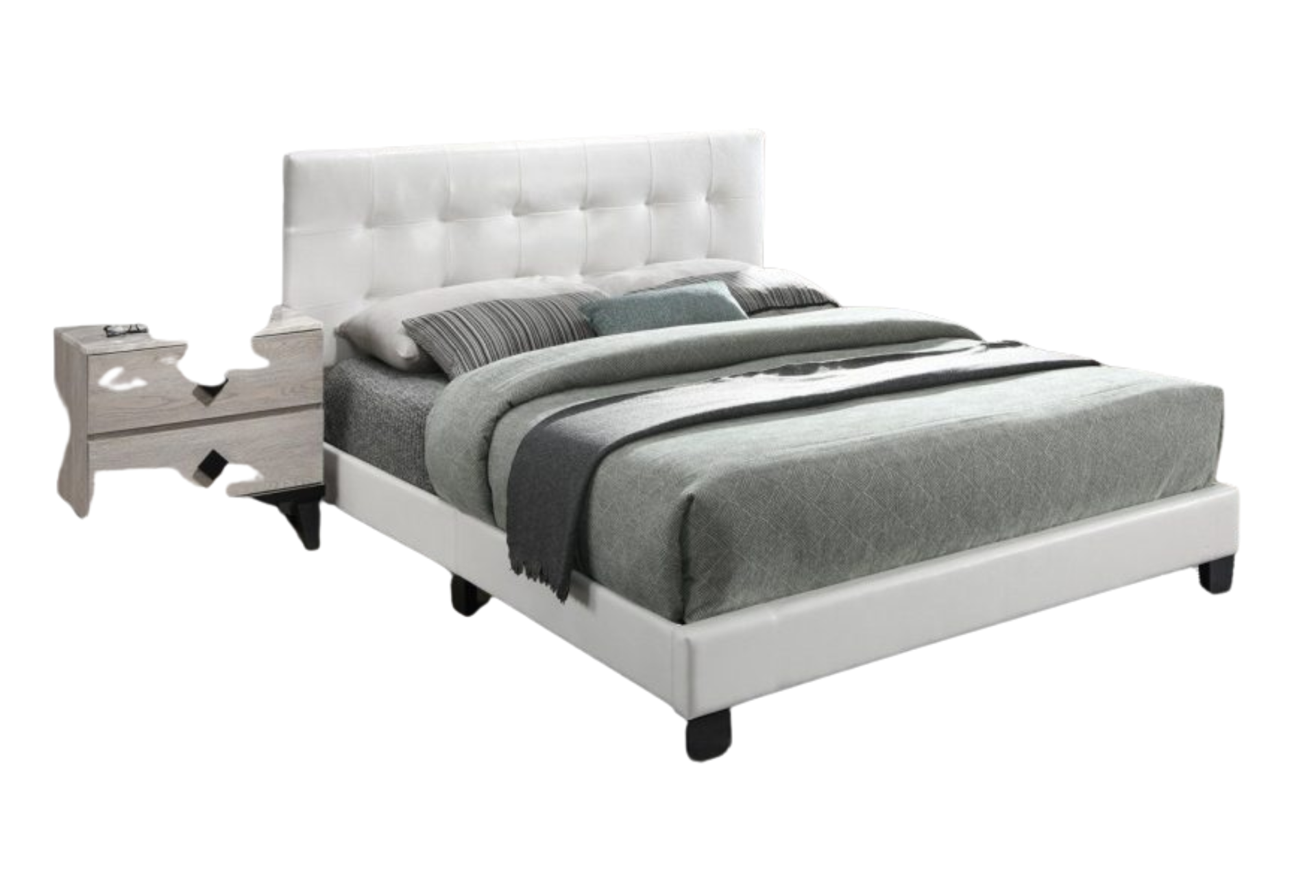 WHITE QUEEN LEATHER TUFTED HEADBOARD PLATFORM