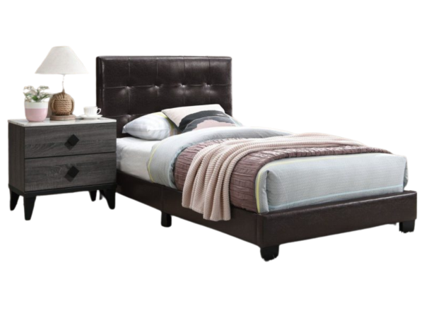BROWN QUEEN LEATHER TUFTED HEADBOARD PATFORM