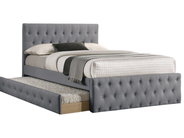 LIGHT GREY FABRIC TWIN / TWIN TRUNDLE TUFTED